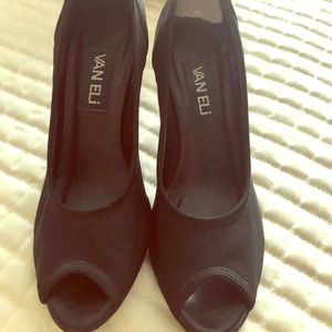 Vaneli peep toe black heels. Size 6.5. EUC.